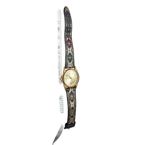 Vintage Triumph With Black & Multicolor Embroidered Strap Roman Numerals Quartz - Picture 2 of 10